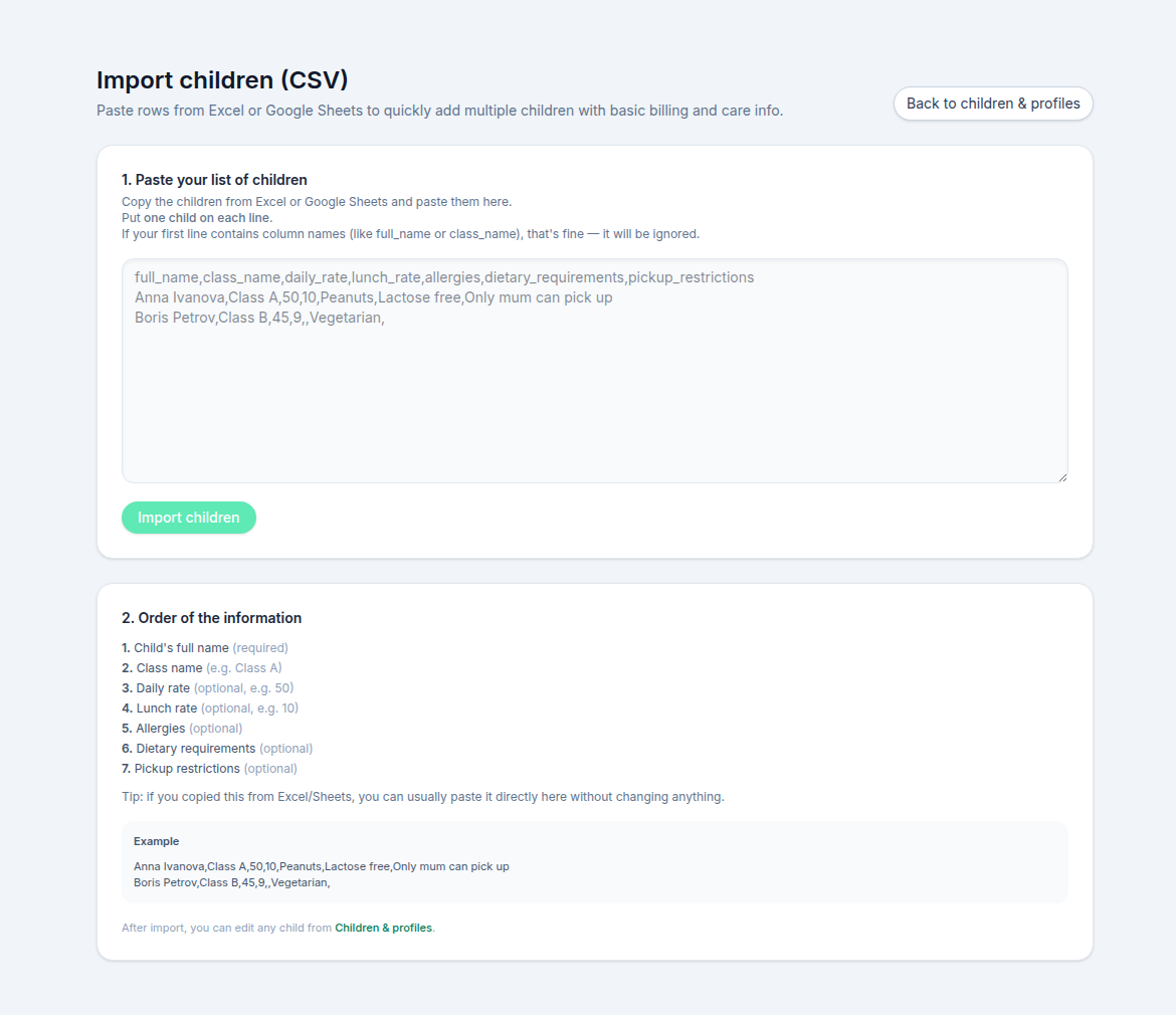 Import children via CSV